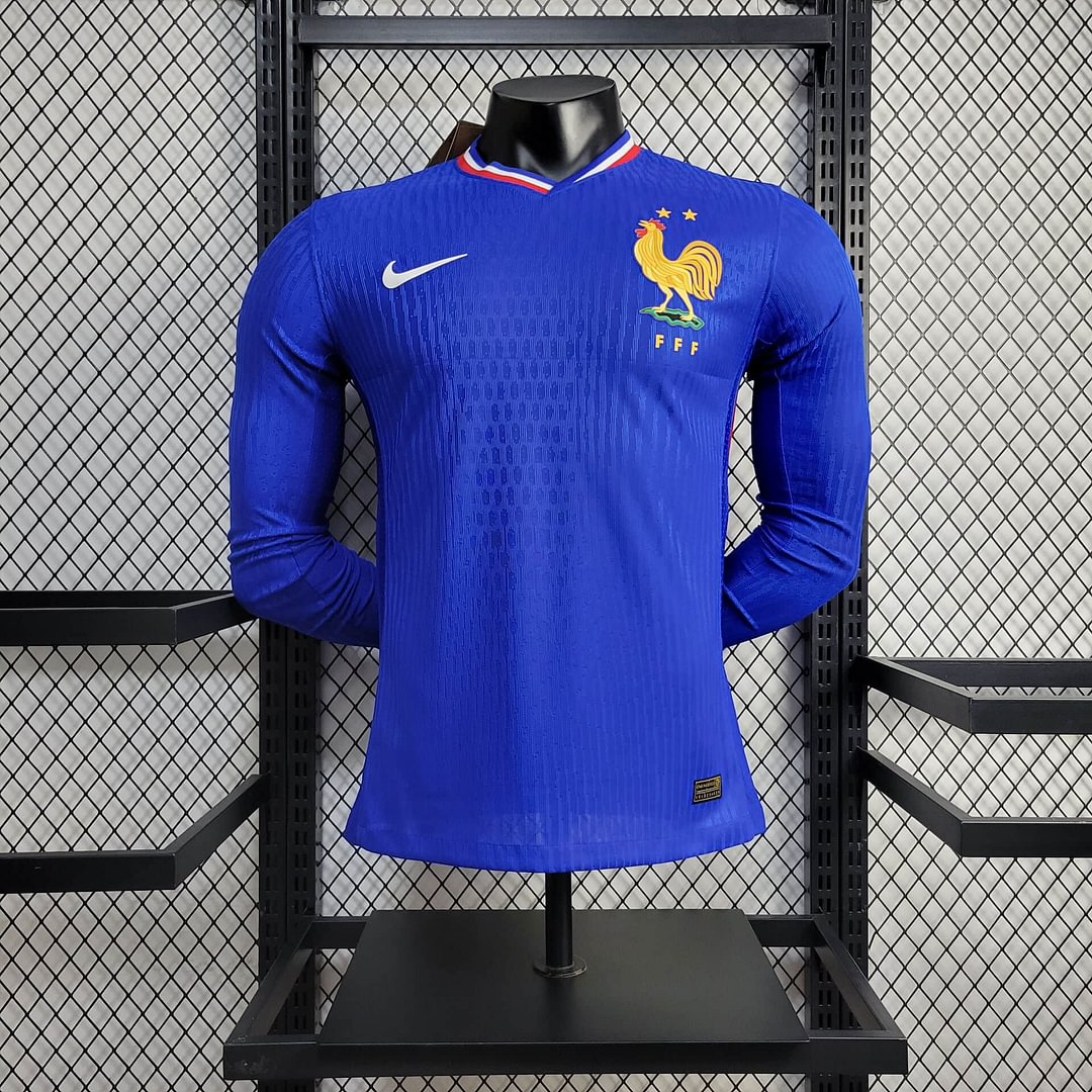 2024 France Royal Blue Long Sleeve Home Football Shirt For Player Version