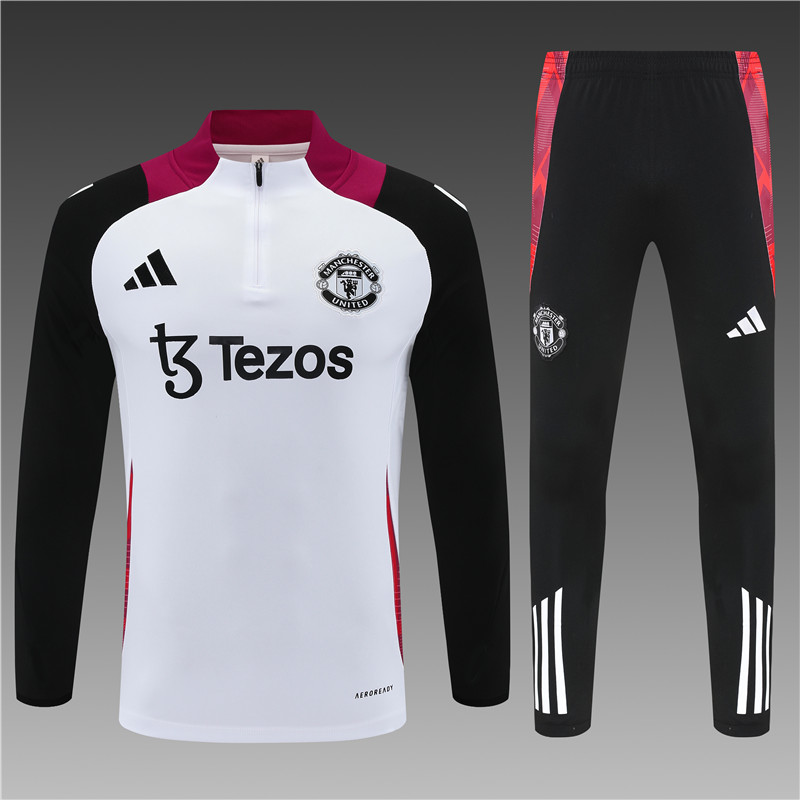 2024/2025 Manchester United White Half-Pull Training Football Jersey