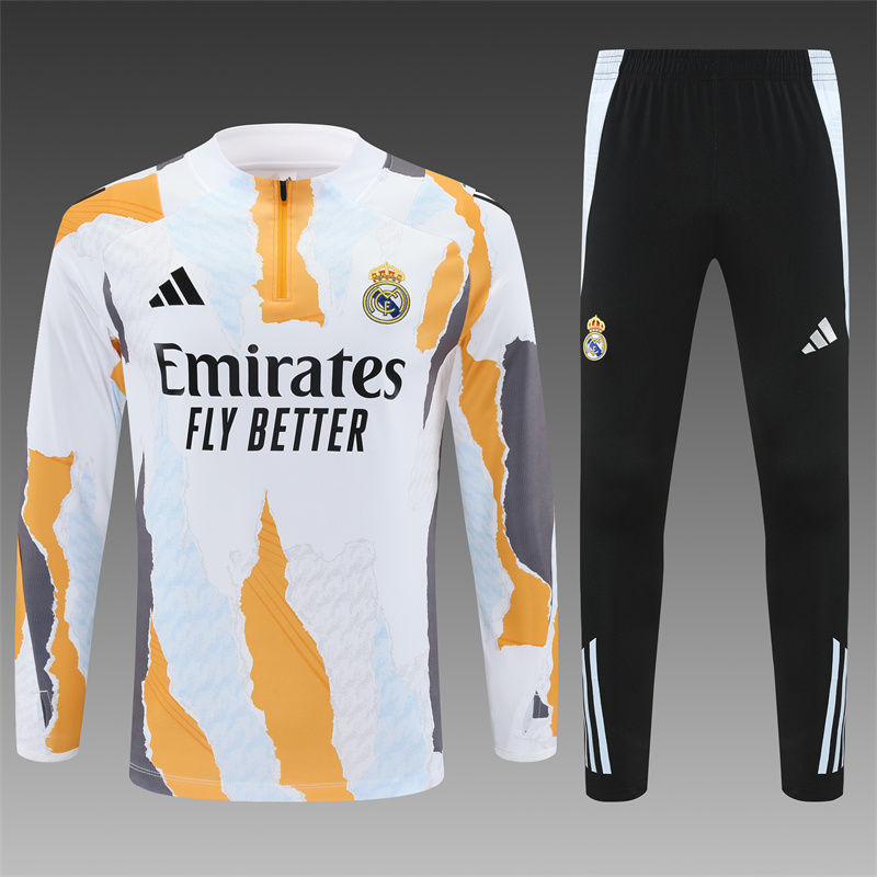 2024/2025 Real Madrid Long Zipped Jacket Training Suit yellow And White Football Shirt