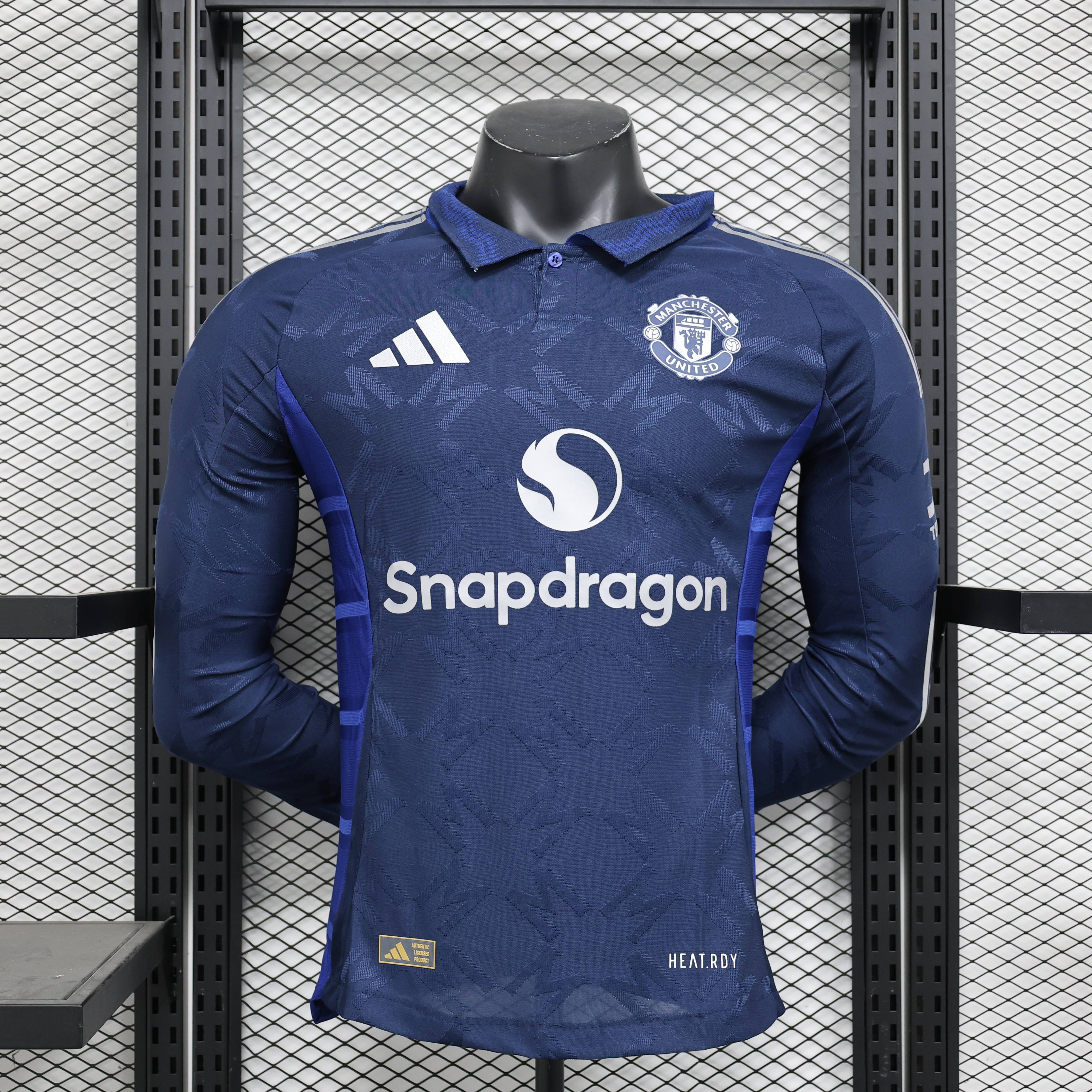 2024/2025 Manchester United Away Long Sleeve Royal Blue Football Jersey For Player Edition