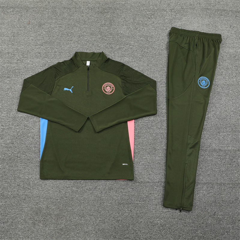 2024/2025 Manchester City Army Green Half-Pull Training Football Jersey