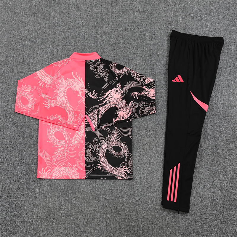 2025/2026 Real Madrid Pink Black Dragon Training Wear Suit Shirt