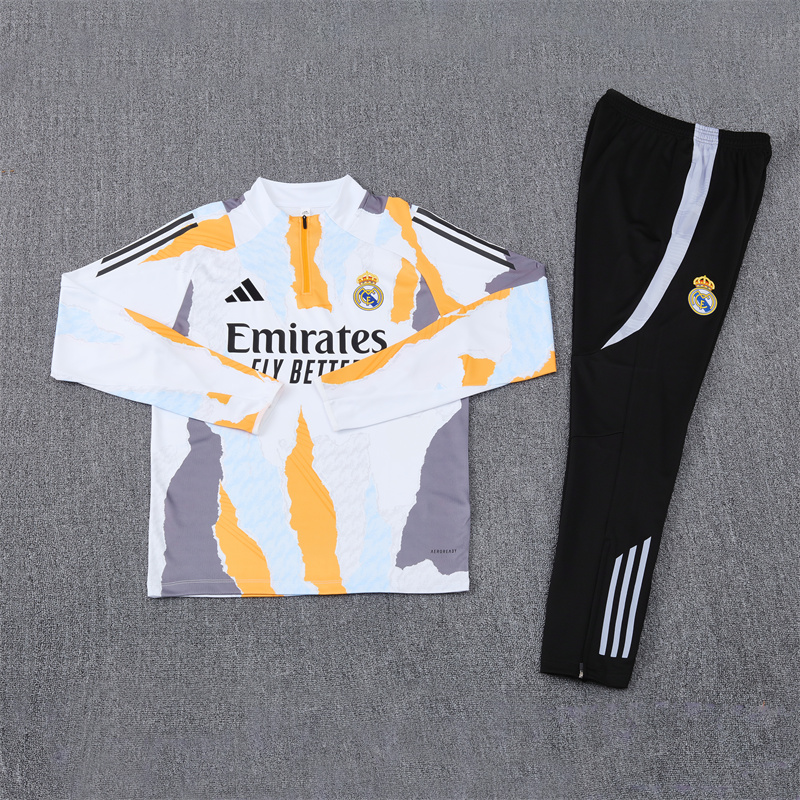 2024/2025 Real Madrid Long Zipped Jacket Training Suit yellow And White Football Shirt