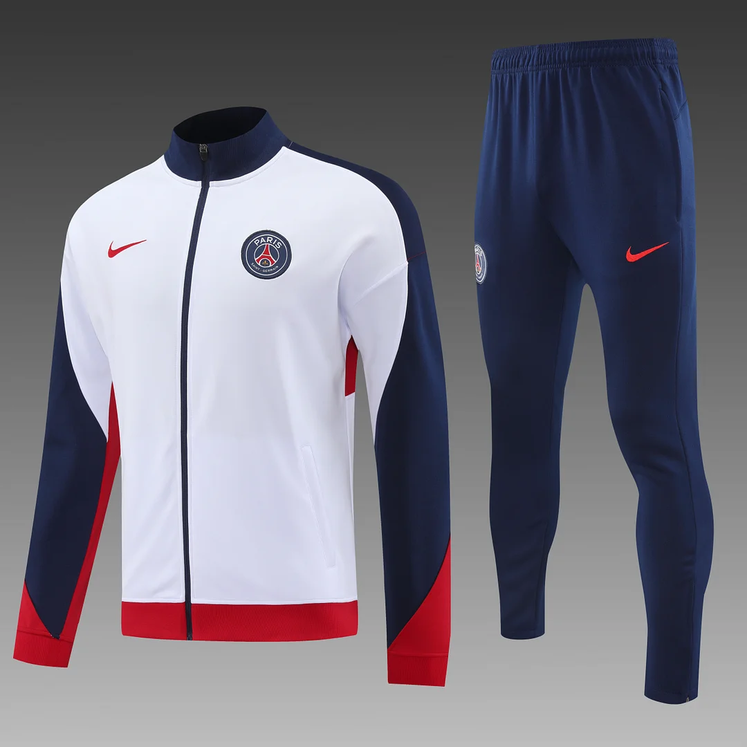 2024/2025 Paris Saint-Germain Long Zipped Jacket Training Suit White Football Shirt