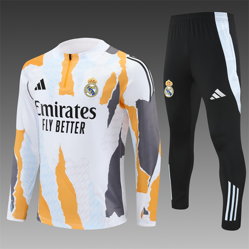 2024/2025 Real Madrid Long Zipped Jacket Training Suit yellow And White Football Shirt
