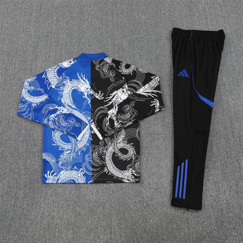 2025/2026 Real Madrid Blue Black Dragon Training Wear Suit Shirt
