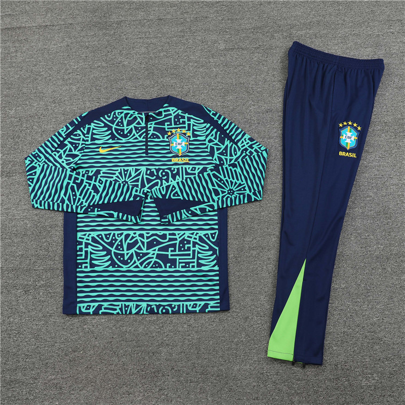 2024/2025 Brazil Lake Blue Camouflage Half Zipper Football Jacket
