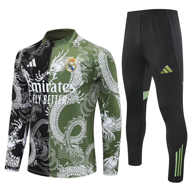 2025/2026 Real Madrid Green Black Dragon Training Wear Suit Shirt