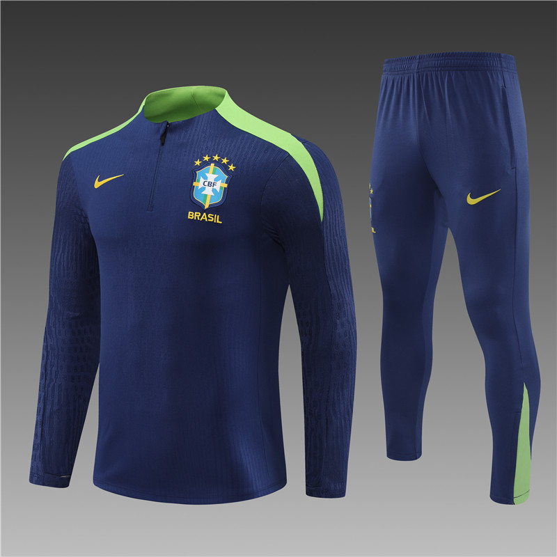 2024/2025 Brazil dark blue half zip football jersey