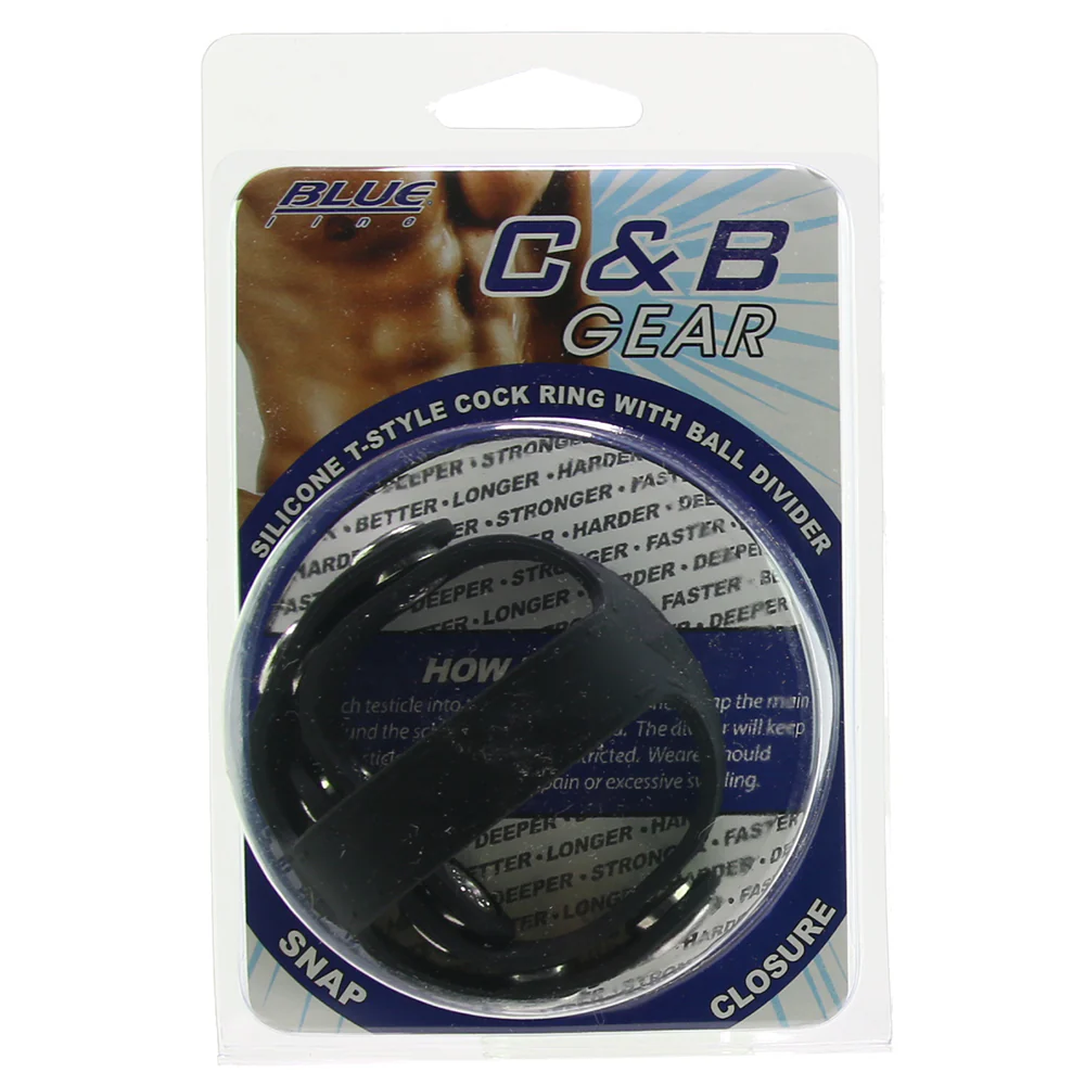 Blue Line Silicone T-style Cock Ring With Ball Divider