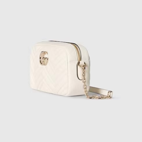 Gucci GG Marmont Small Camera Bag in White | Chevron-Quilted Napa Leather