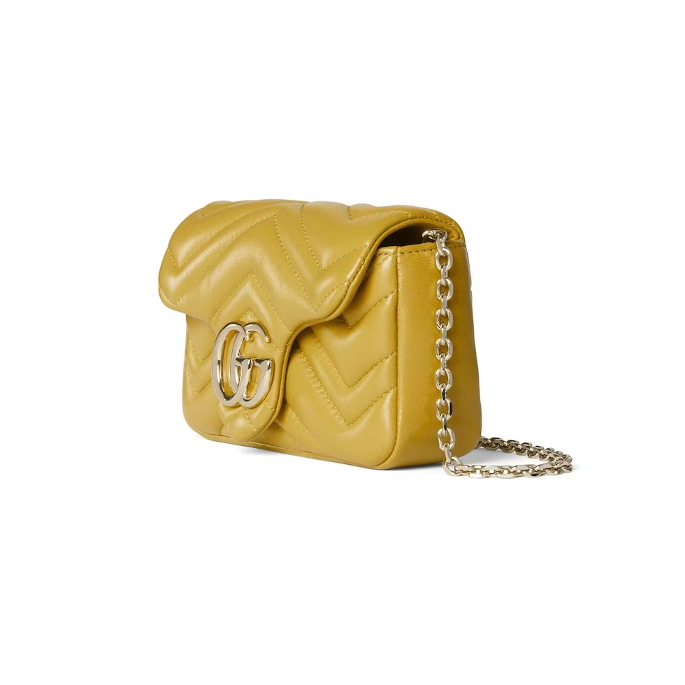 Gucci GG Marmont Mini Shoulder Bag in Mustard Yellow | Chevron-Quilted Napa Leather