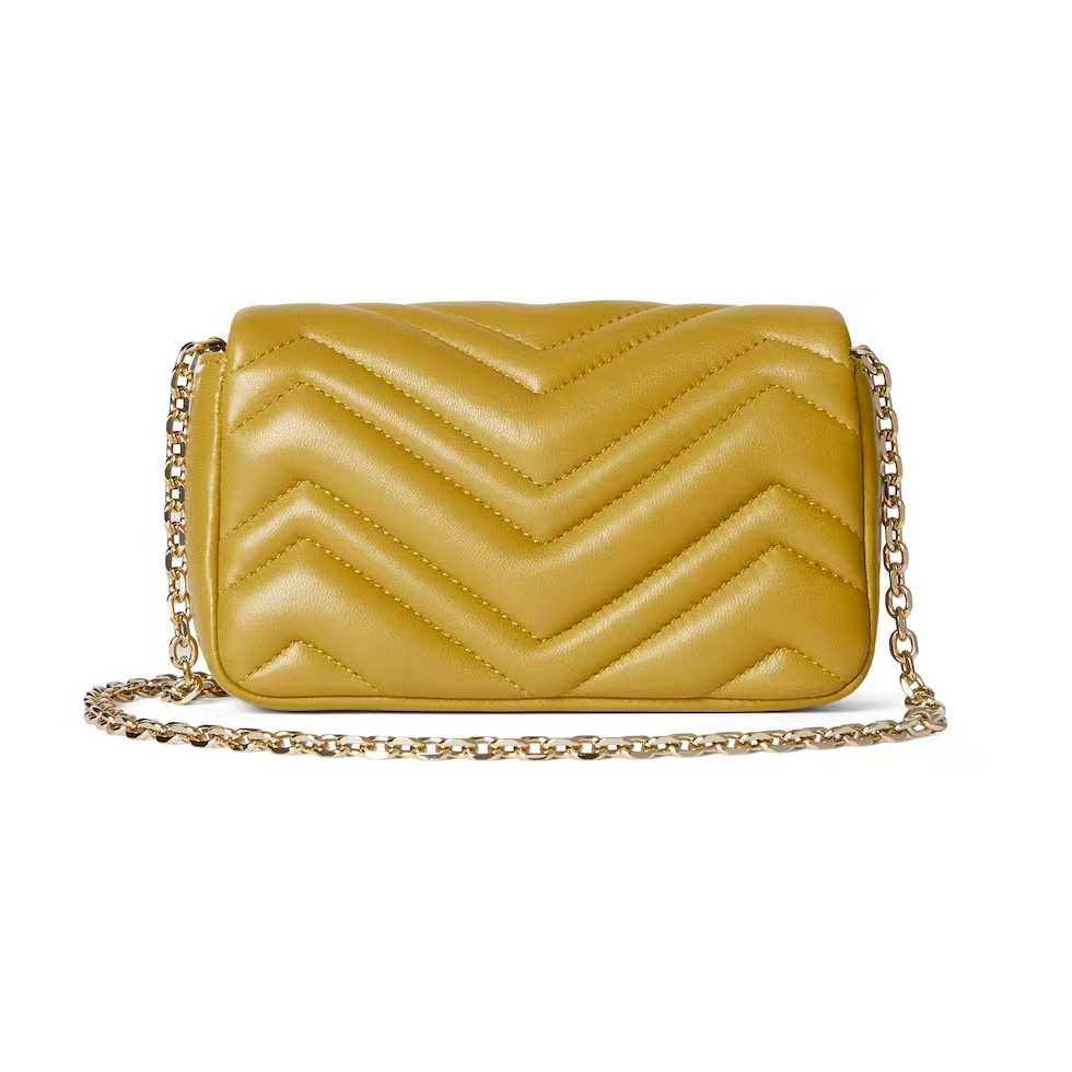 Gucci GG Marmont Mini Shoulder Bag in Mustard Yellow | Chevron-Quilted Napa Leather