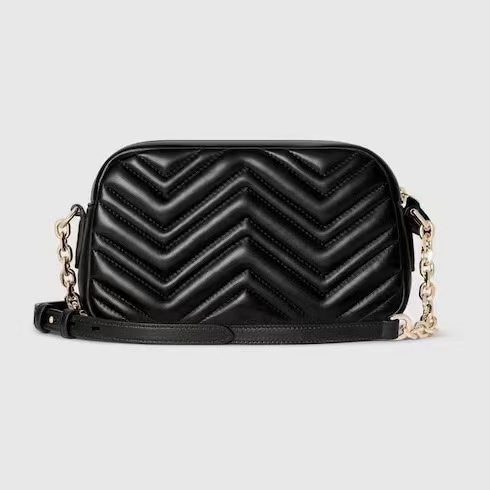 Gucci GG Marmont Small Camera Bag in Black | Chevron-Quilted Napa Leather