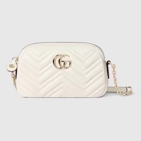 Gucci GG Marmont Small Camera Bag in White | Chevron-Quilted Napa Leather