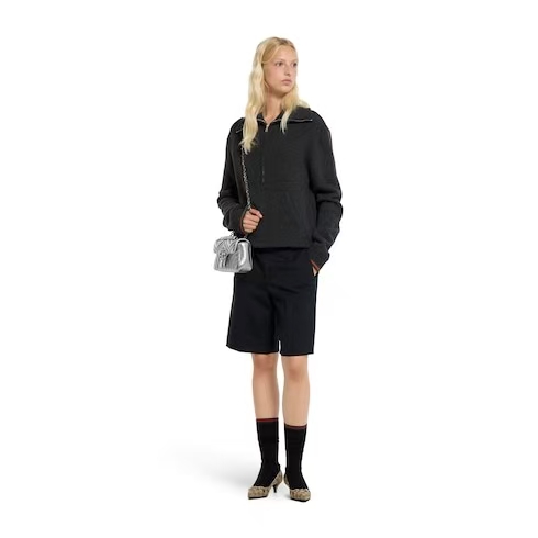 Gucci GG Marmont Chevron Matelassé Shoulder Bag | Silver Metallic Leather & Chain Strap