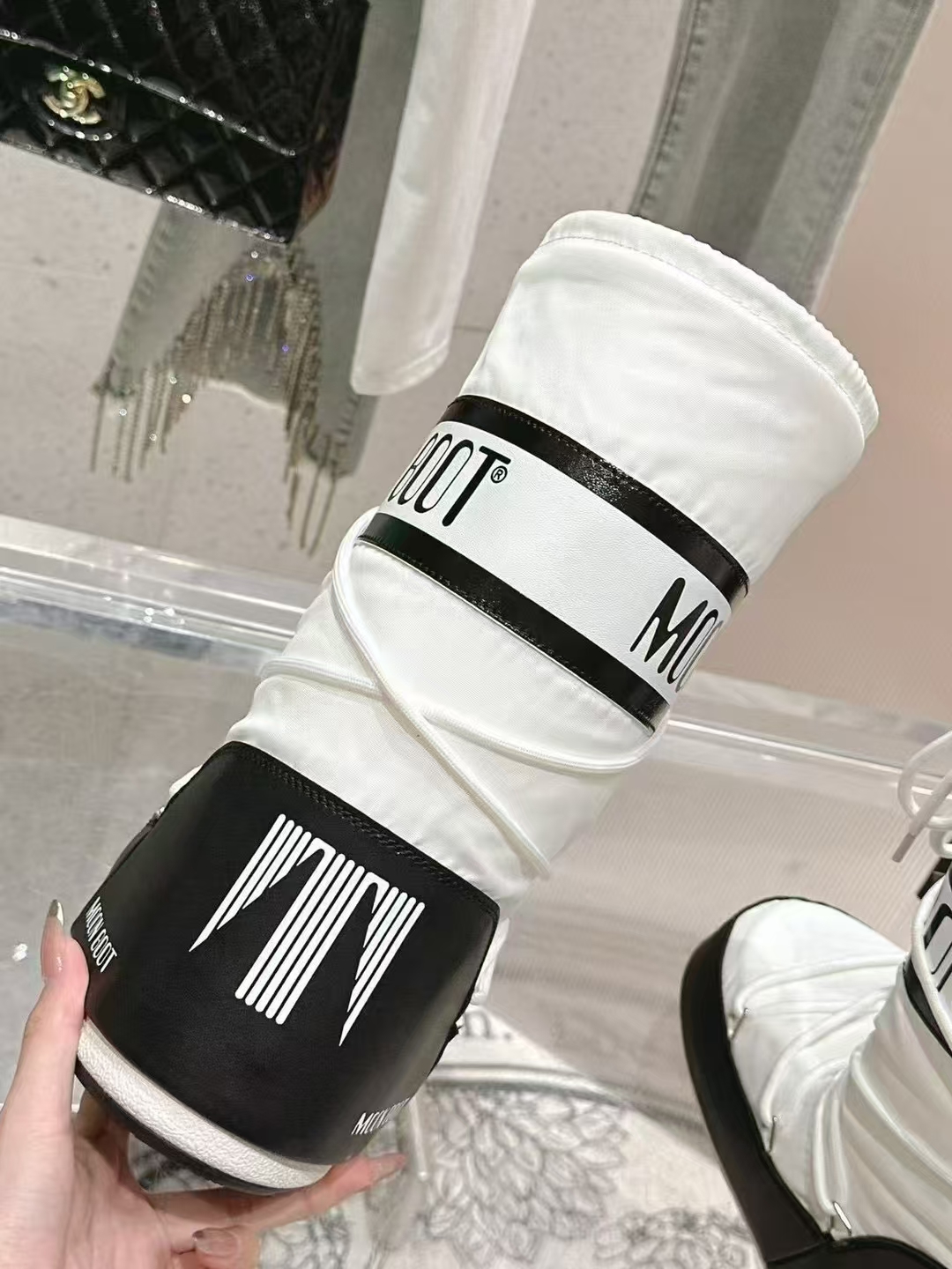 Moon Boot ICON GLANCE BLACK WHITE NYLON Boots - Winter Snow Boots