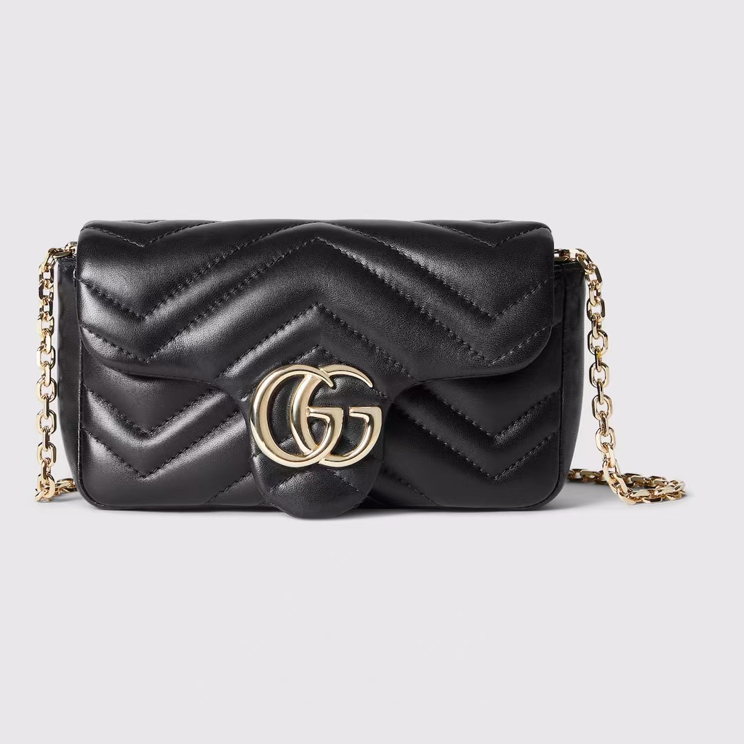 Gucci GG Marmont Mini Shoulder Bag in Black | Matelassé Lambskin with Chain Strap