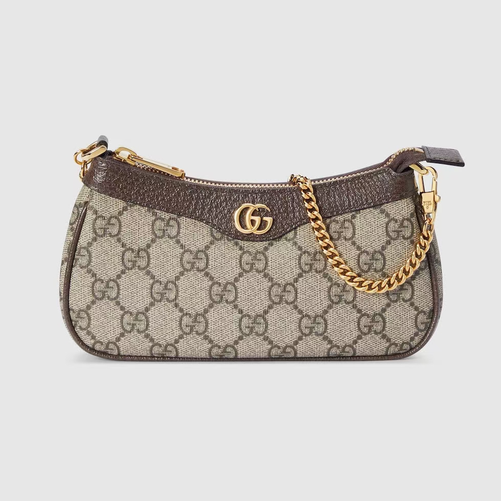 Gucci Ophidia Mini Bag in GG Supreme Canvas | Beige & Ebony with Chain Handle