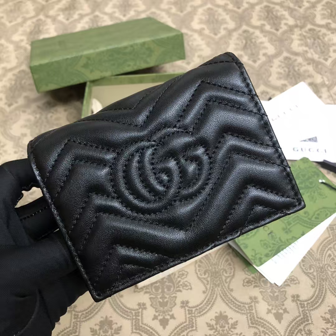 Gucci GG Marmont Cardholder in Black | Chevron-Quilted Calfskin