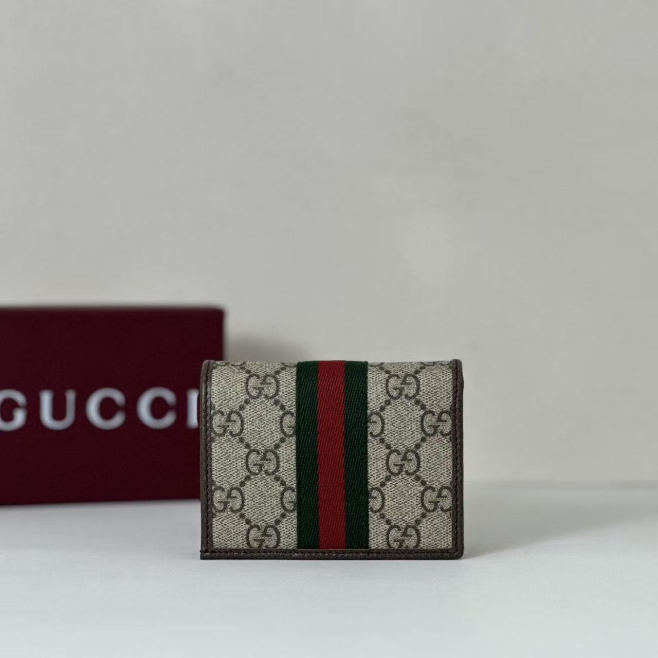 Gucci Ophidia Small Wallet | Beige & Brown GG Supreme with Double G Web