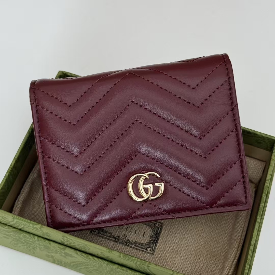 Gucci GG Marmont Small Wallet in Rosso Ancora Red | Chevron-Quilted Calfskin with Double G
