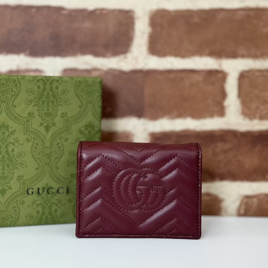 Gucci GG Marmont Small Wallet in Rosso Ancora Red | Chevron-Quilted Calfskin with Double G