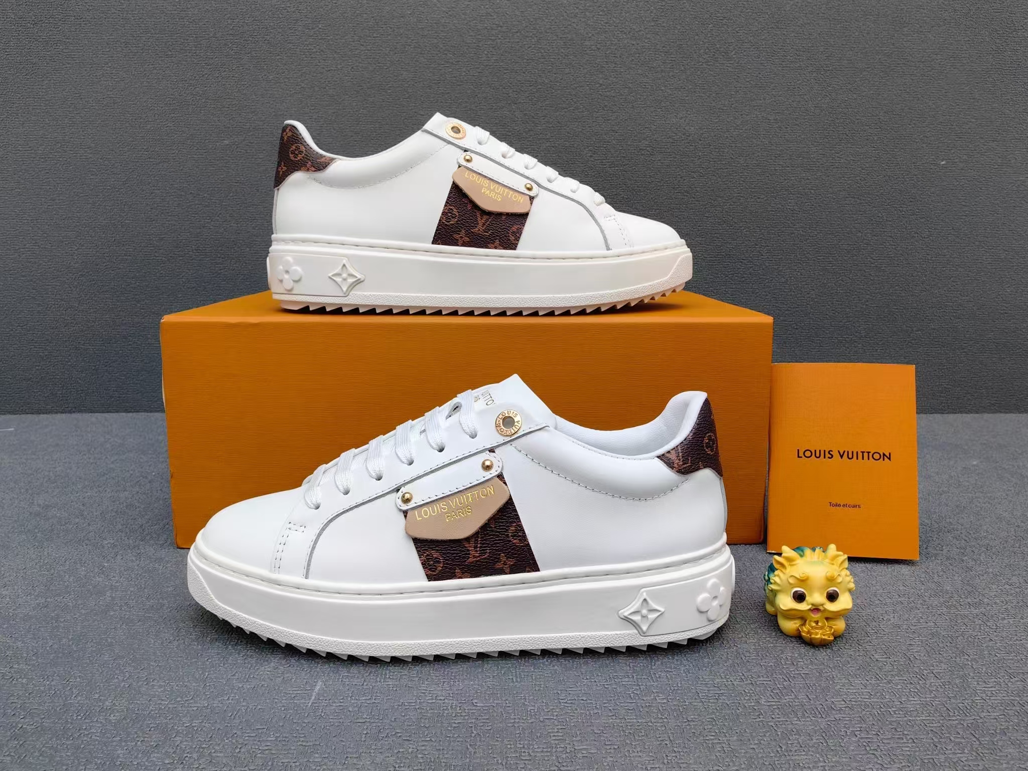 Louis Vuitton Time Out Sneakers in White & Gold – Soft Calf Leather Luxury Shoes