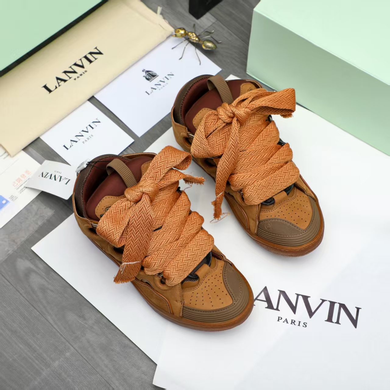 LANVIN Leather Brown Loafers / Sneakers, Luxury Comfort
