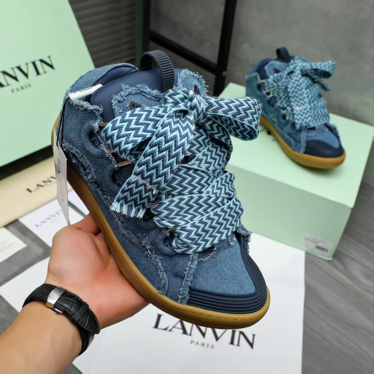LANVIN Denim Patchwork Casual Shoes – Imported Designer Sneakers