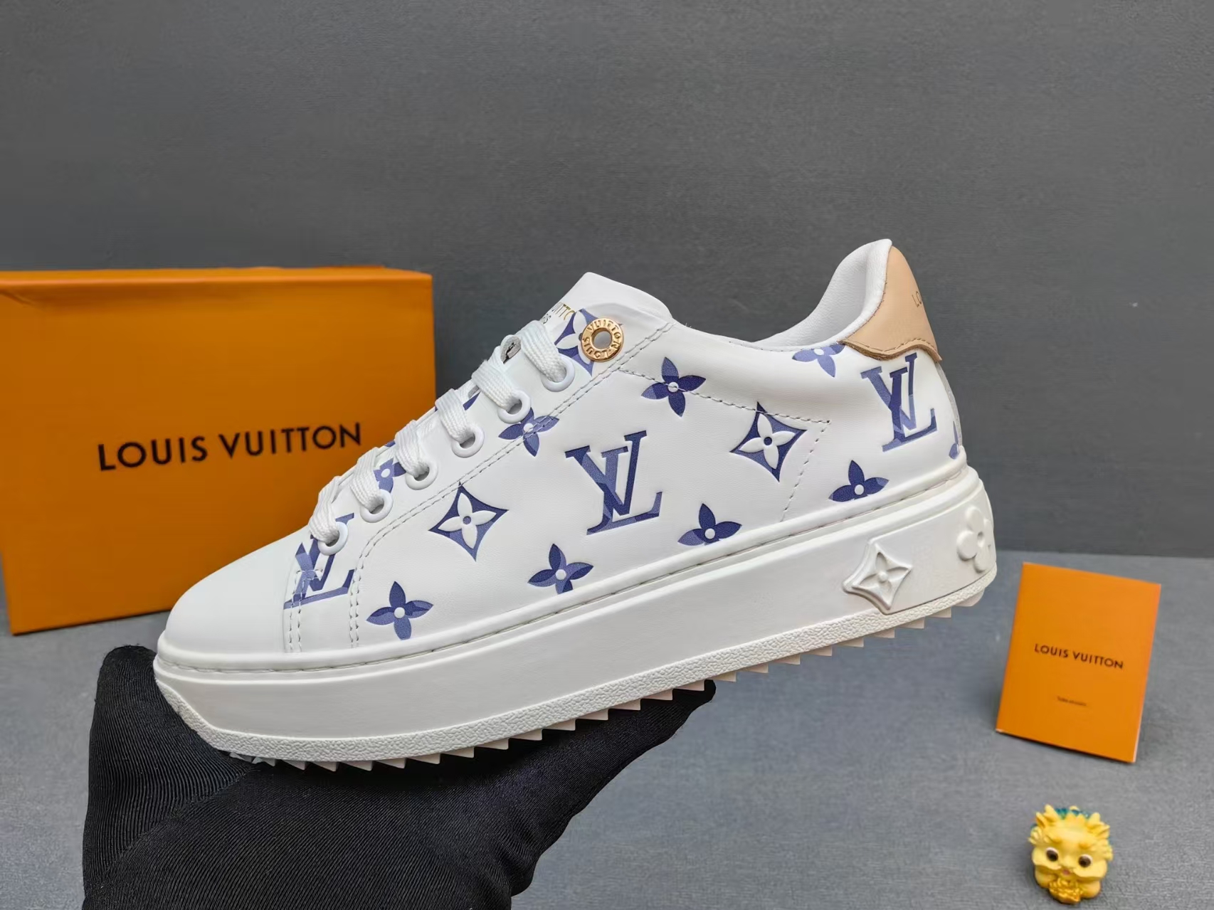 Louis Vuitton Time Out Floral Art Sneakers – White & Blue Botanical Print on Leather