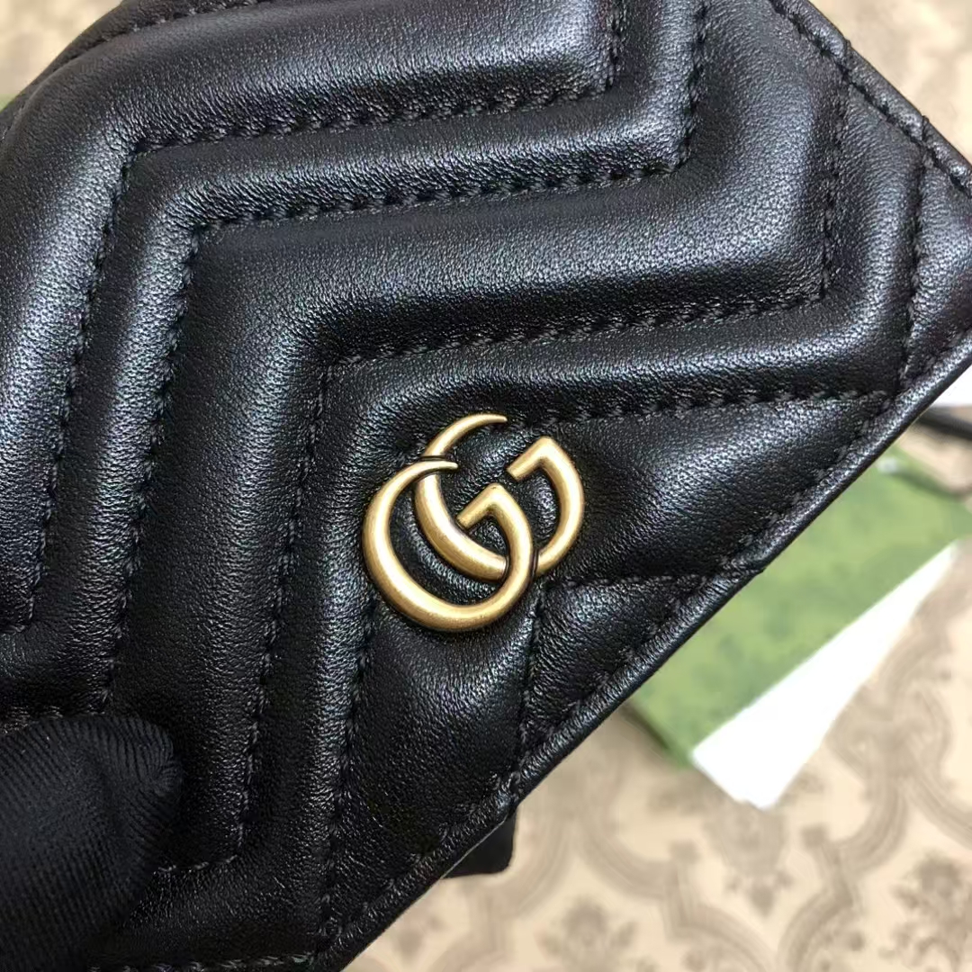 Gucci GG Marmont Cardholder in Black | Chevron-Quilted Calfskin