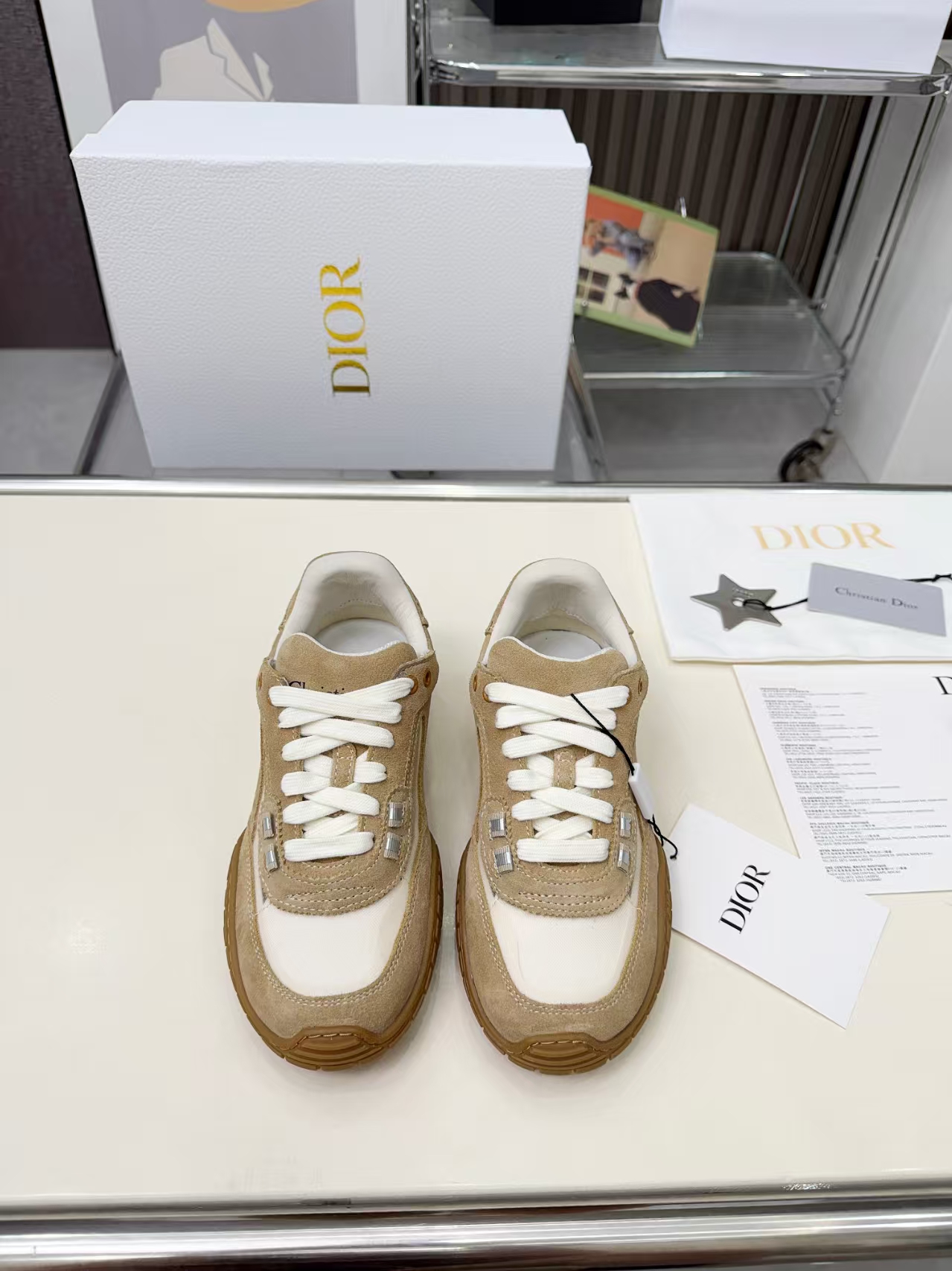 DIOR Tech Sneakers in White & Light Brown – Athletic Luxury