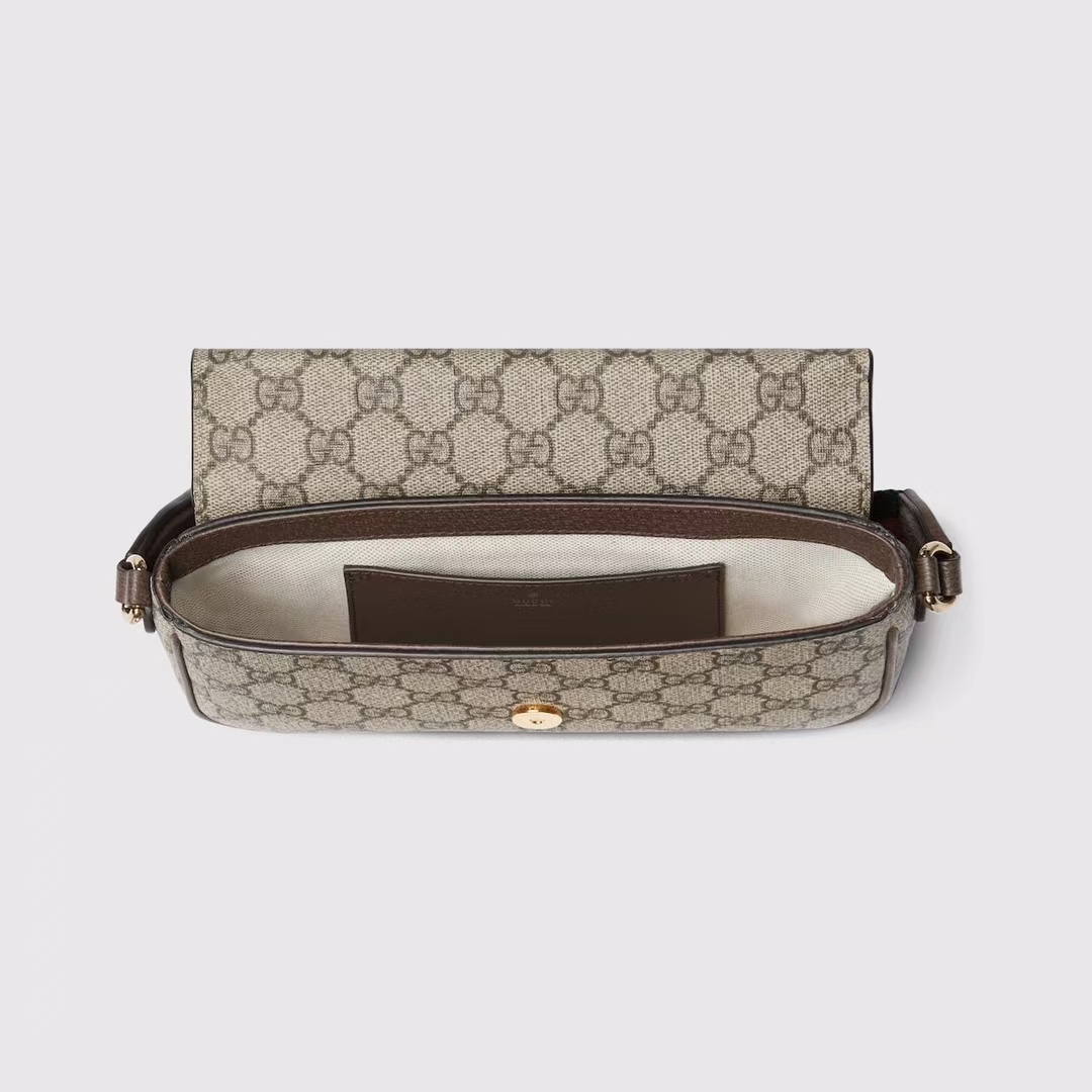 Gucci Ophidia Compact Pouch | Beige & Ebony GG Supreme with Adjustable Web Strap