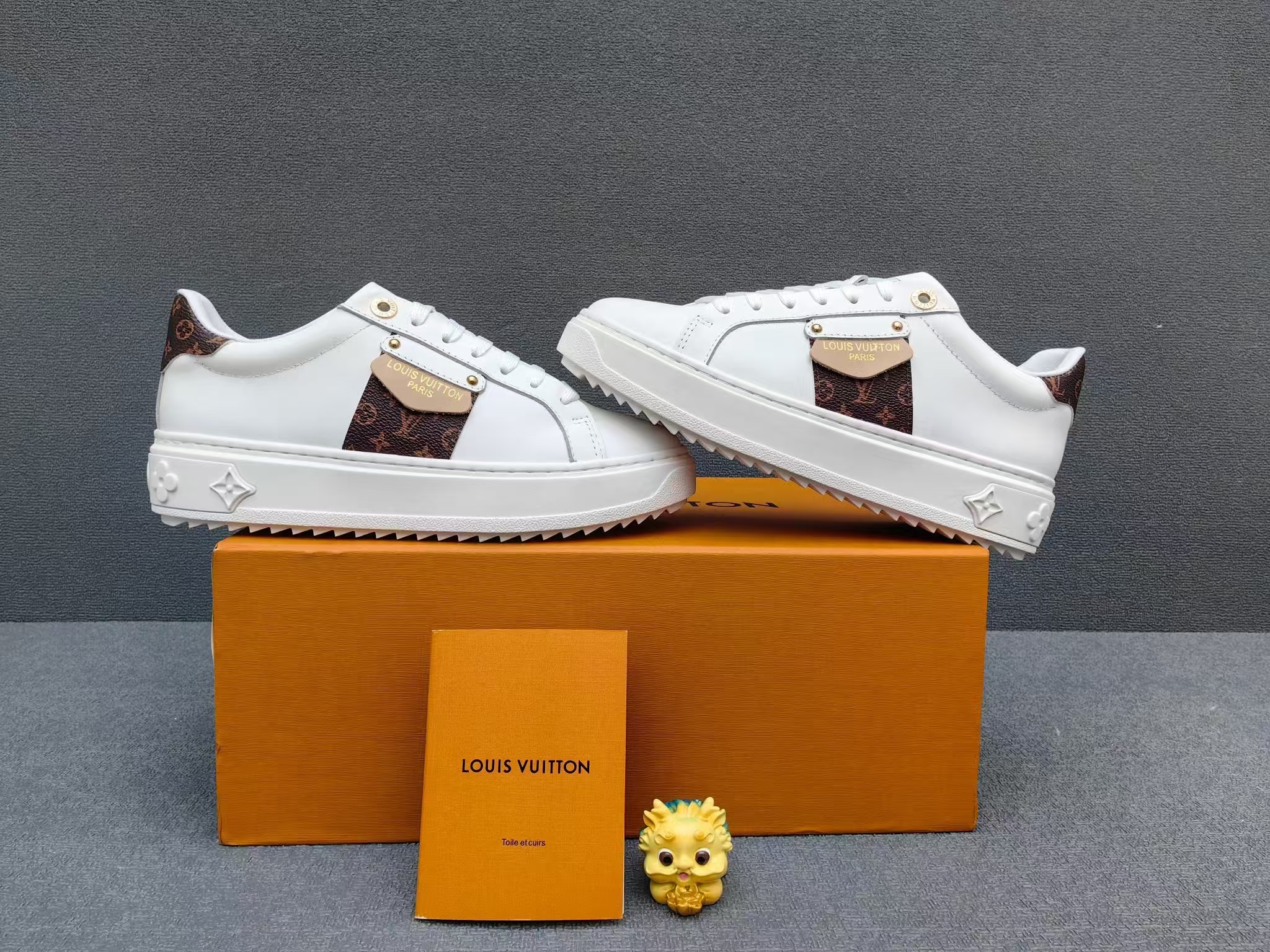 Louis Vuitton Time Out Sneakers in White & Gold – Soft Calf Leather Luxury Shoes