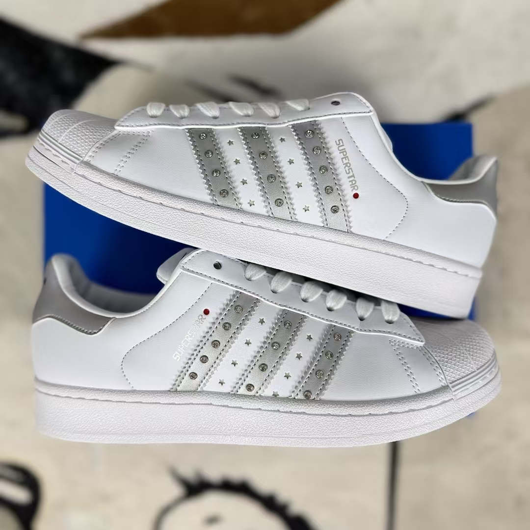 adidas Superstar 2 Women's Leather Sneakers - Metallic Silver & White Low Top