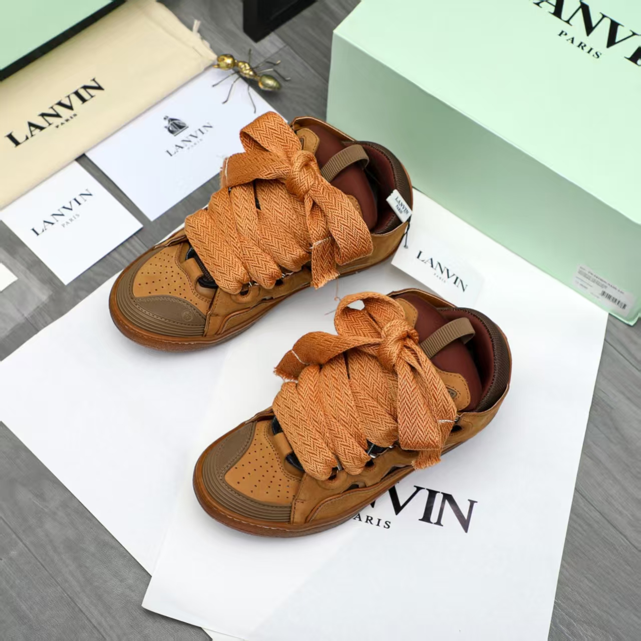 LANVIN Leather Brown Loafers / Sneakers, Luxury Comfort