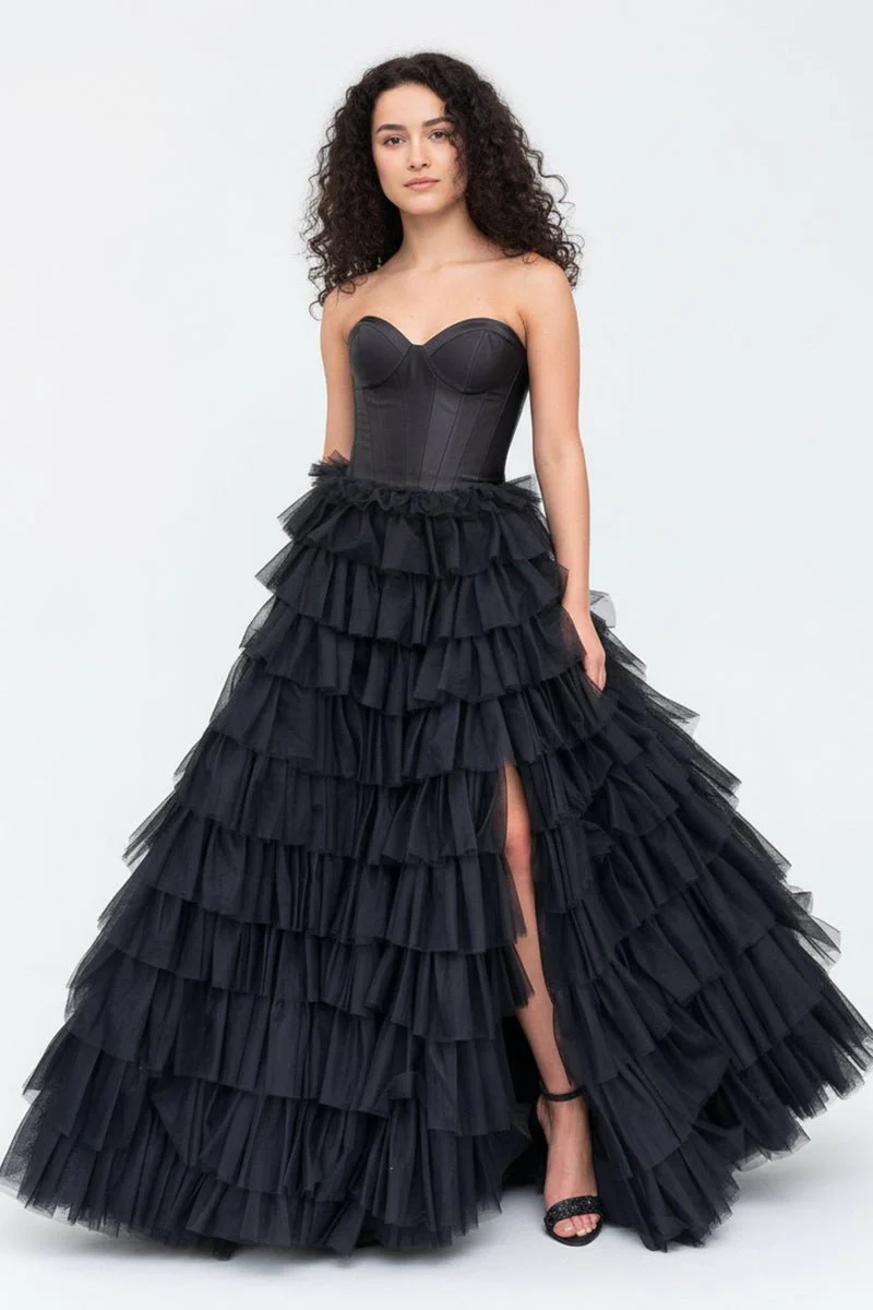 Harmony | A-Line Sweetheart Tiered Tulle Prom Dress with Slit