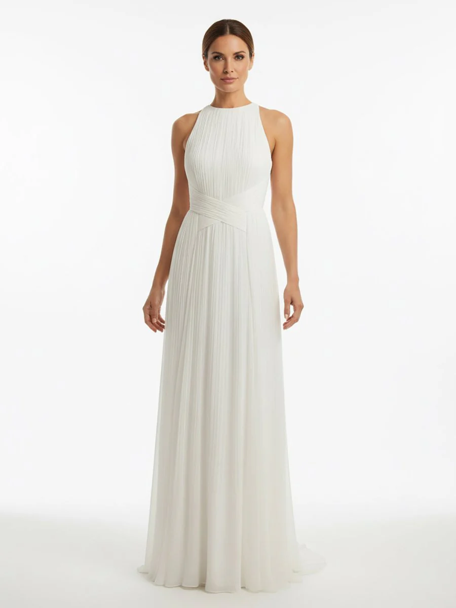 Iolana | Sheath Halter Chiffon Plaited Dress With Special Back Design