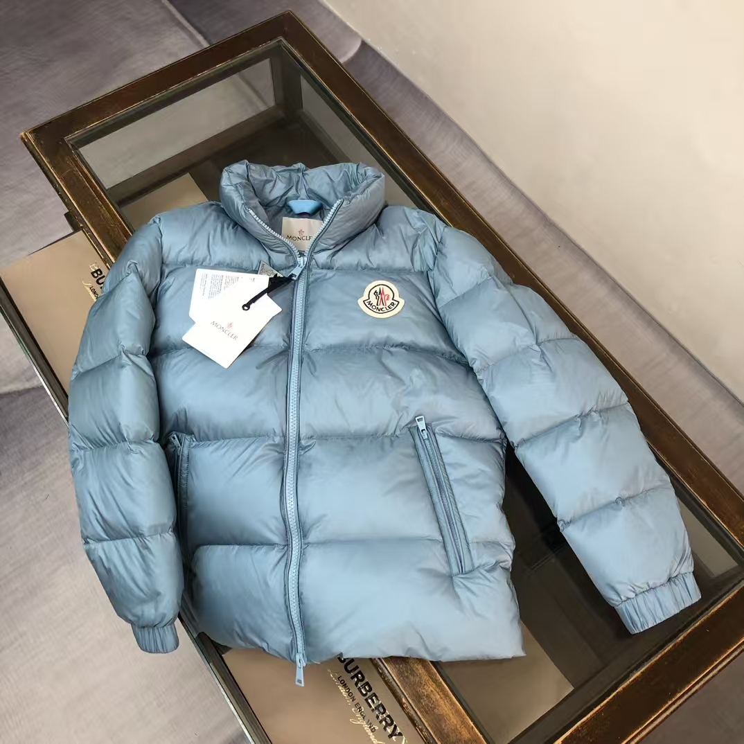 Moncler P410 Light Blue Puffer with Embroidered Logo – Soft Urban Luxury