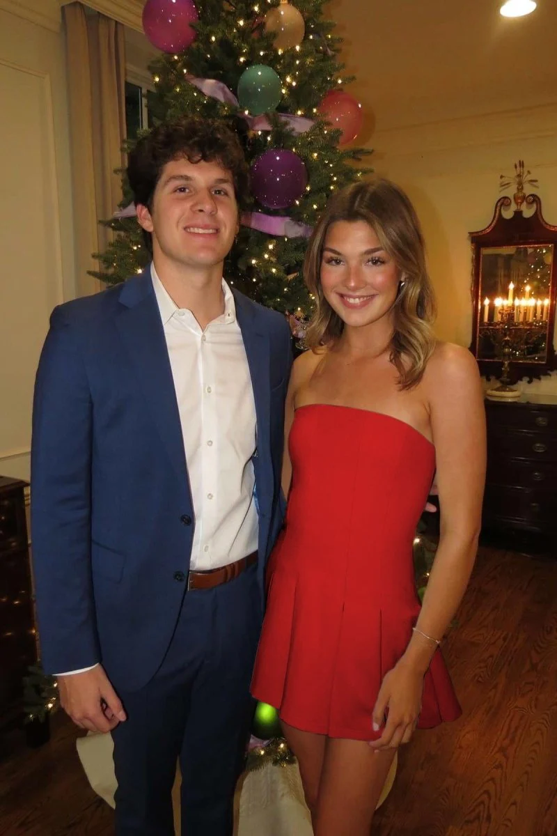 Hydrangea | Red - Strapless Satin Pleated A-line Short Homecoming Dress