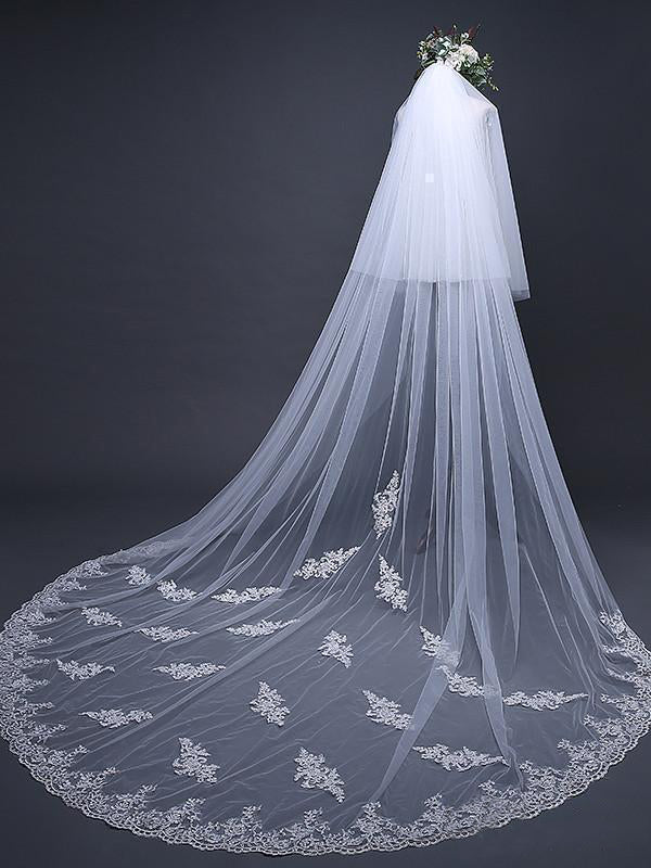 Ivory Tulle & Lace Cathedral Veil Blusher Veil