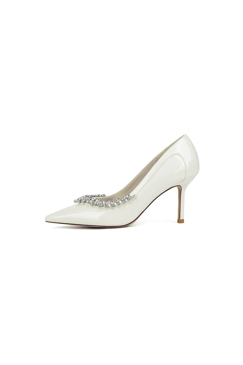 Ivory High Heels with Crystal-Embellished Metal Accent