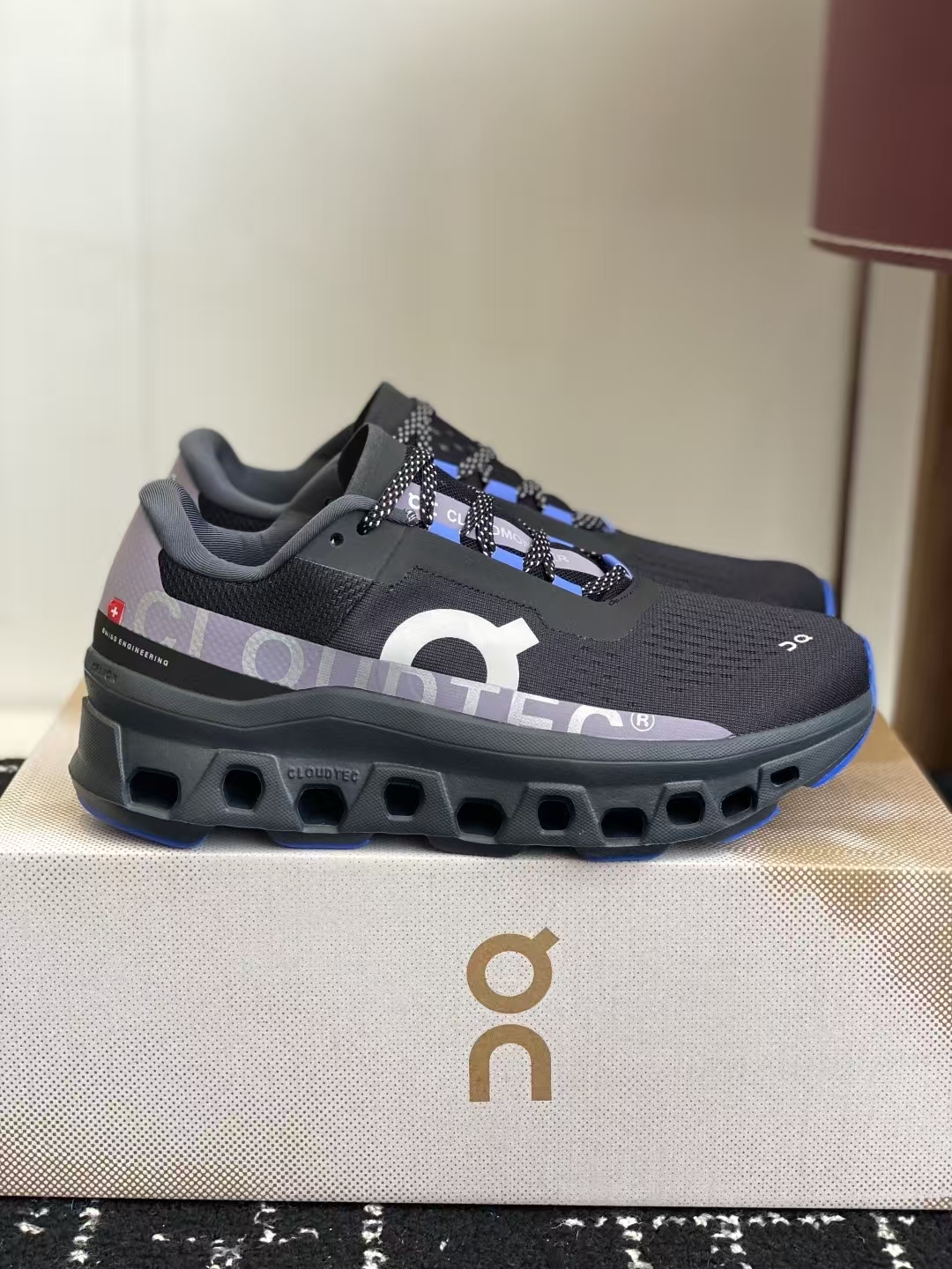 On Cloudmonster – Black & Blue Breathable Durable Running Shoes