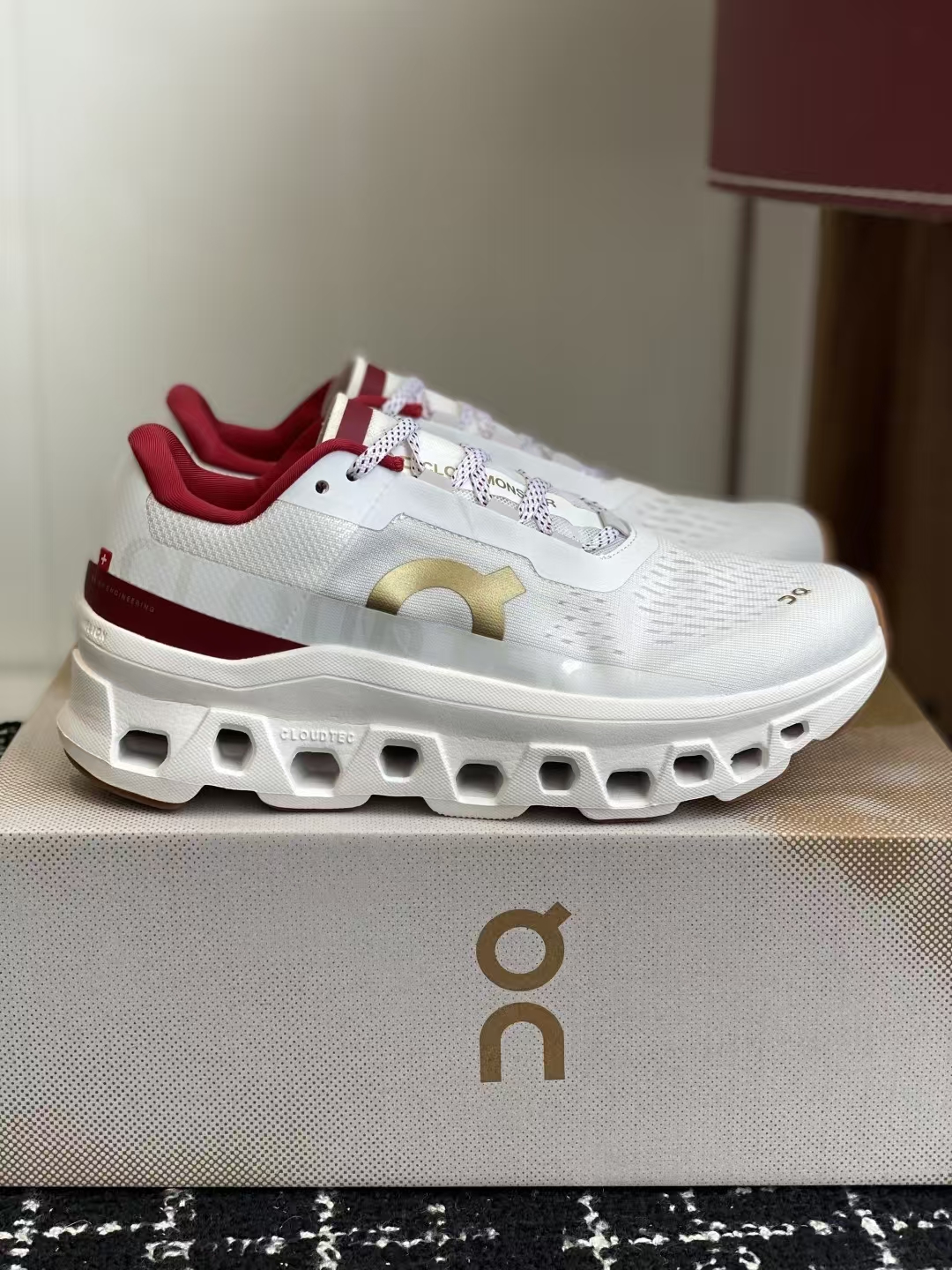 On Cloudmonster – White & Light Grey Breathable Durable Running Shoes