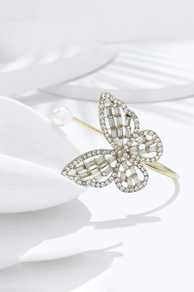 Hollow Crystal Butterfly Open Bracelet