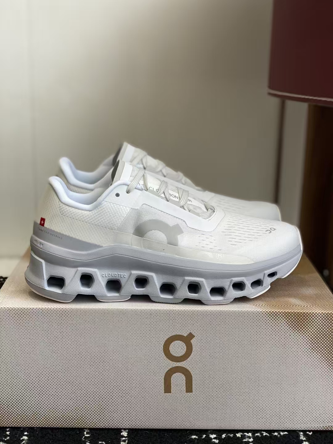 On Cloudmonster – Off-White & Light Grey Breathable Durable Running Shoes