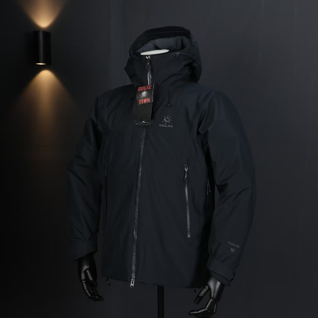 KAILAS Aspen Black Hardshell Ski Jacket - 700-Fill Goose Down, Waterproof & Windproof