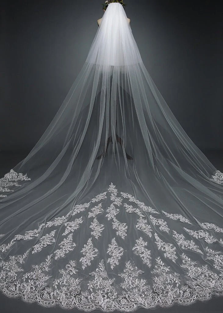 Ivory Lace Cathedral Veils with Blusher
