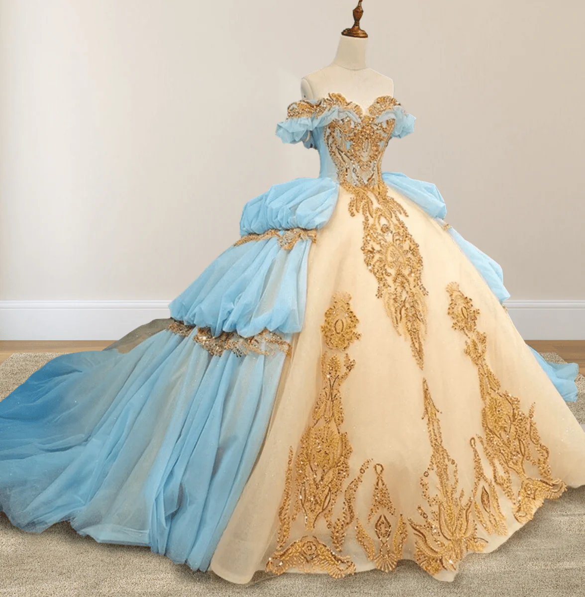 Hazeleigh | Gold Appliqued Double Colored Corset Back Quinceañera Dress